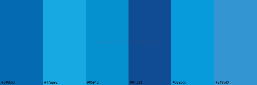 color palette 046bb3 17aae2 0591cf 0f4c93 089bdc 3495d3