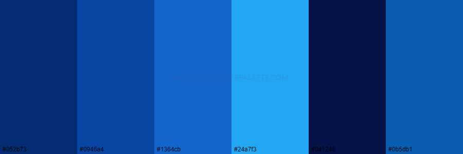 color palette 052b73 0946a4 1364cb 24a7f3 041248 0b5db1