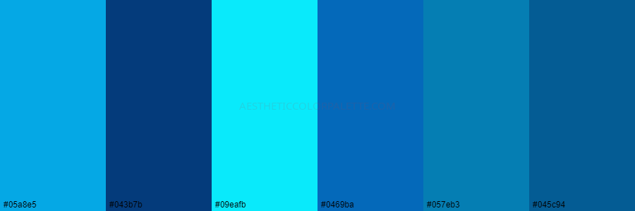 color palette 05a8e5 043b7b 09eafb 0469ba 057eb3 045c94