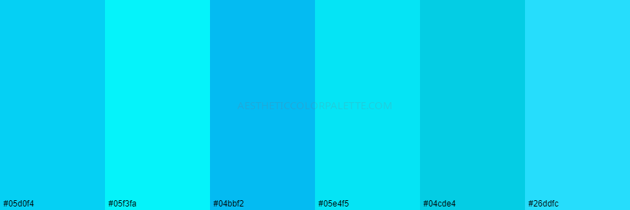 color palette 05d0f4 05f3fa 04bbf2 05e4f5 04cde4 26ddfc