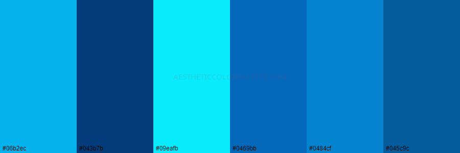 color palette 06b2ec 043b7b 09eafb 0469bb 0484cf 045c9c