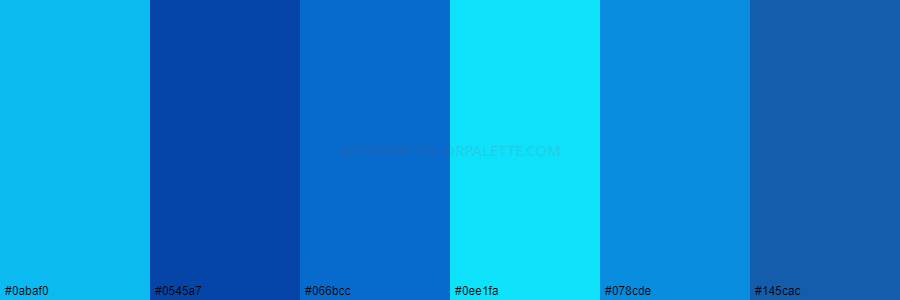 color palette 0abaf0 0545a7 066bcc 0ee1fa 078cde 145cac