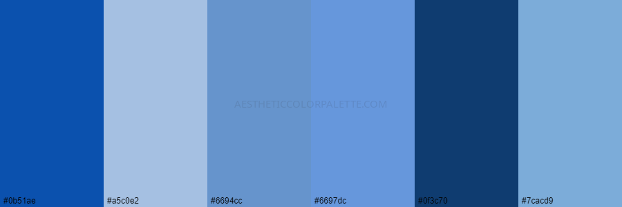 color palette 0b51ae a5c0e2 6694cc 6697dc 0f3c70 7cacd9