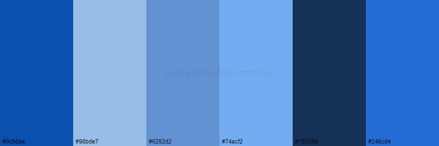 color palette 0c50ae 98bde7 6292d2 74acf2 153156 246cd4