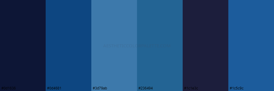 color palette 0d1636 0d4681 3d79ab 236494 1c1e3c 1c5c9c