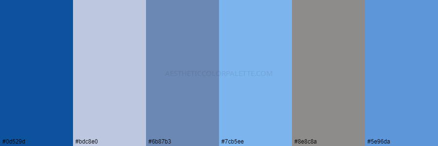 color palette 0d529d bdc8e0 6b87b3 7cb5ee 8e8c8a 5e96da