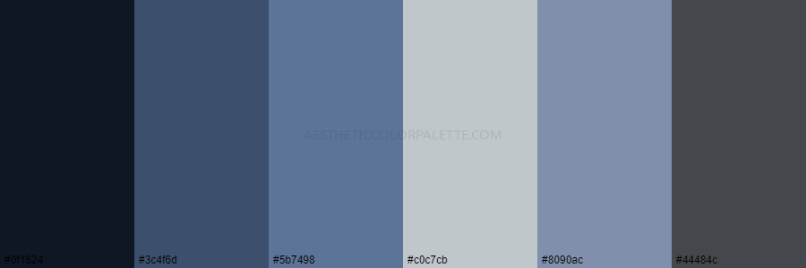 color palette 0f1624 3c4f6d 5b7498 c0c7cb 8090ac 44484c