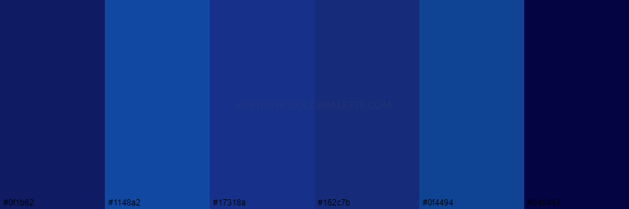 color palette 0f1b62 1148a2 17318a 162c7b 0f4494 040443