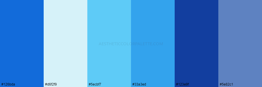 color palette 126bda d6f2f9 5ecbf7 33a3ed 123e9f 5e82c1