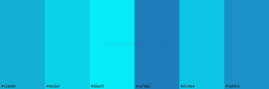 color palette 12aed4 0bd3e7 06ebf5 1d7dba 0cc4e4 1a90c4