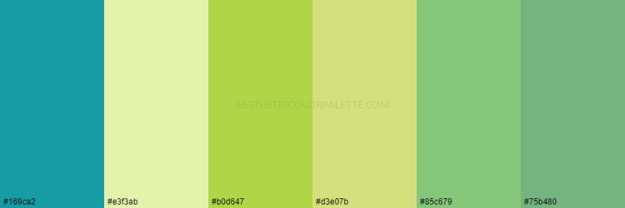 color palette 169ca2 e3f3ab b0d647 d3e07b 85c679 75b480