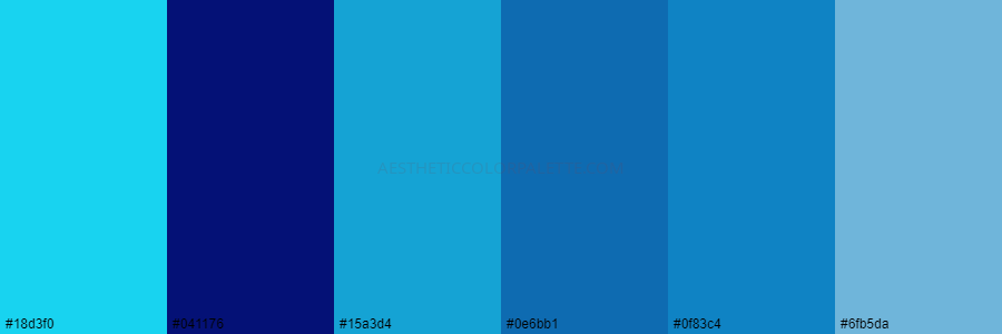 color palette 18d3f0 041176 15a3d4 0e6bb1 0f83c4 6fb5da