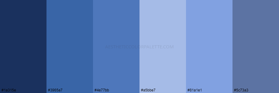color palette 1a315e 3965a7 4e77bb a5bbe7 81a1e1 5c73a3