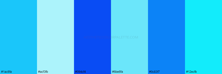 color palette 1ac6fa acf3fb 094cf4 6be6fa 0c83f7 12ecfb