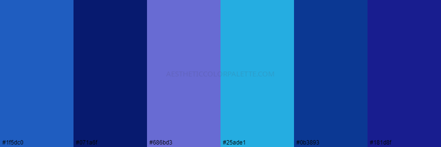 color palette 1f5dc0 071a6f 686bd3 25ade1 0b3893 181d8f