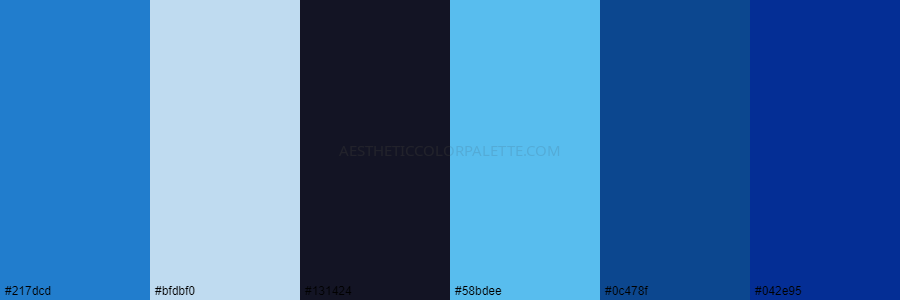 color palette 217dcd bfdbf0 131424 58bdee 0c478f 042e95