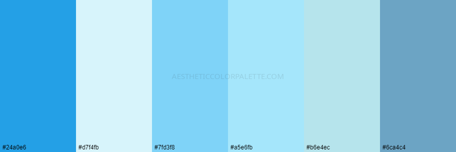 color palette 24a0e6 d7f4fb 7fd3f8 a5e6fb b6e4ec 6ca4c4