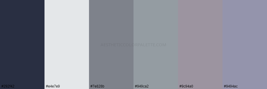 color palette 292f42 e4e7e9 7e828b 949ca2 9c94a0 9494ac