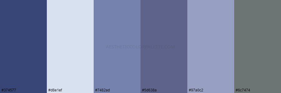 color palette 374577 d8e1ef 7482ad 5d638a 97a0c2 6c7474