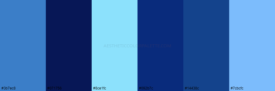 color palette 3b7ec8 071756 8ce1fc 092b7c 14438c 7cbcfc