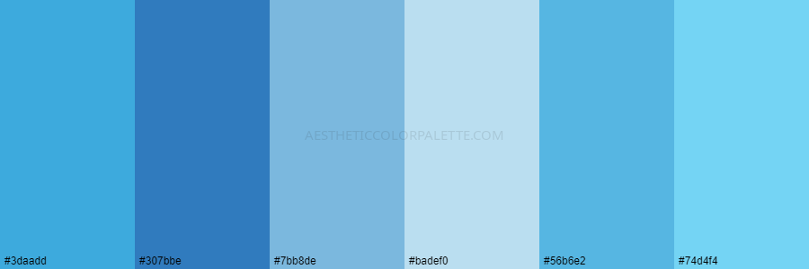 color palette 3daadd 307bbe 7bb8de badef0 56b6e2 74d4f4