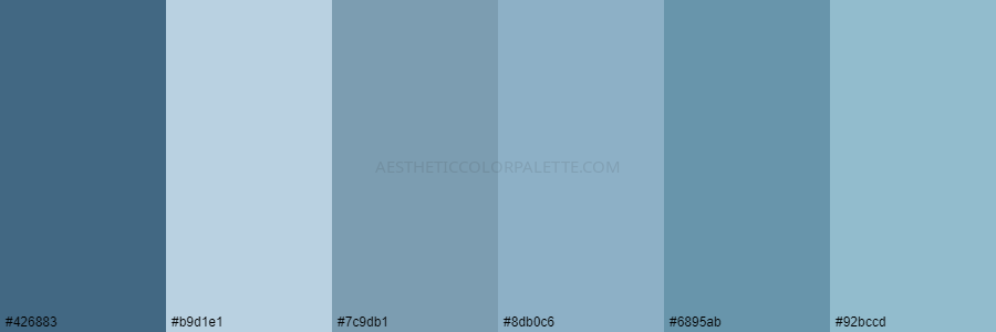 color palette 426883 b9d1e1 7c9db1 8db0c6 6895ab 92bccd