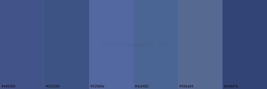 color palette 445489 3c5384 52689e 4c6492 586a94 344474