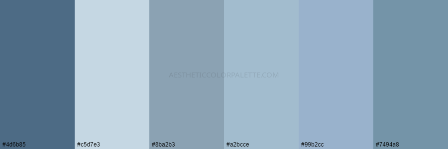 color palette 4d6b85 c5d7e3 8ba2b3 a2bcce 99b2cc 7494a8