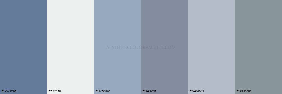 color palette 657b9a ecf1f0 97a9be 848c9f b4bbc9 88959b