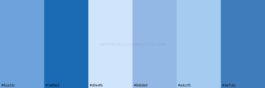 color palette 6ca3dc 1a6bb3 d0e4fb 94b8e5 a4ccf0 3e7cbc