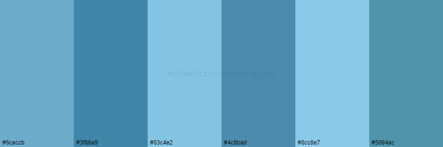 color palette 6caccb 3f86a9 83c4e2 4c8bad 8cc8e7 5094ac
