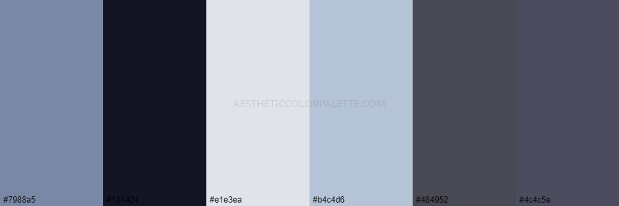 color palette 7988a5 131424 e1e3ea b4c4d6 484952 4c4c5e
