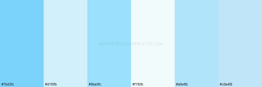 color palette 7bd3fc d1f0fb 9be0fc f1fbfb afe4fb c0e4f8