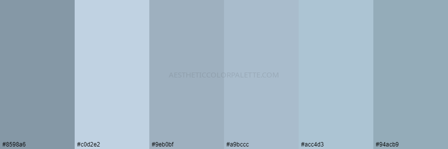 color palette 8598a6 c0d2e2 9eb0bf a9bccc acc4d3 94acb9