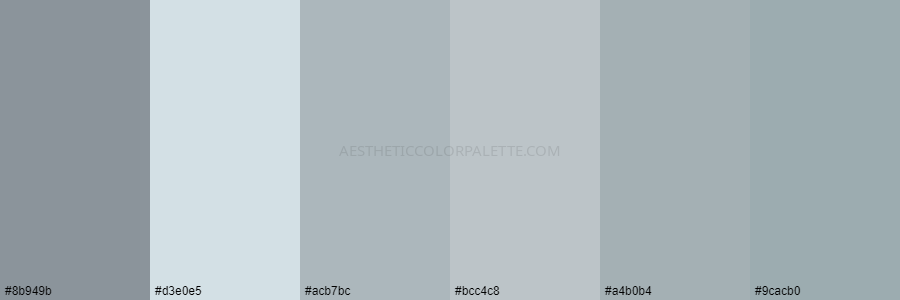 color palette 8b949b d3e0e5 acb7bc bcc4c8 a4b0b4 9cacb0