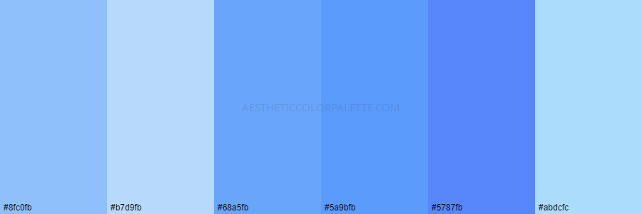 color palette 8fc0fb b7d9fb 68a5fb 5a9bfb 5787fb abdcfc