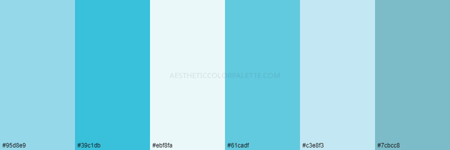 color palette 95d8e9 39c1db ebf8fa 61cadf c3e8f3 7cbcc8