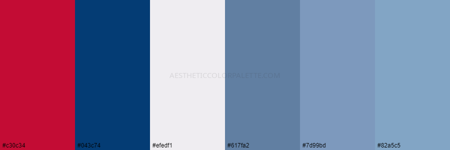 color palette c30c34 043c74 efedf1 617fa2 7d99bd 82a5c5