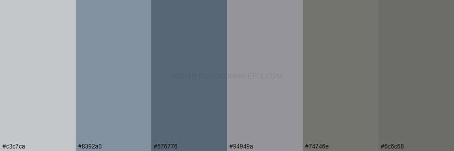 color palette c3c7ca 8392a0 576776 94949a 74746e 6c6c68