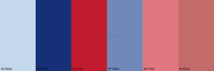 color palette c3d8eb 153077 c11c2e 7189ba e17881 c46c6c