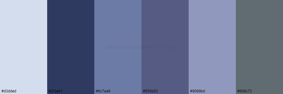 color palette d3dded 2f3a61 6c7aa6 555b83 9099bd 606c72