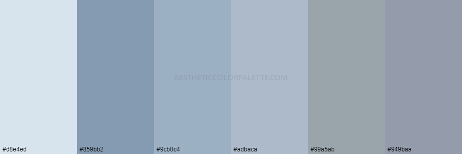 color palette d8e4ed 859bb2 9cb0c4 adbaca 99a5ab 949baa