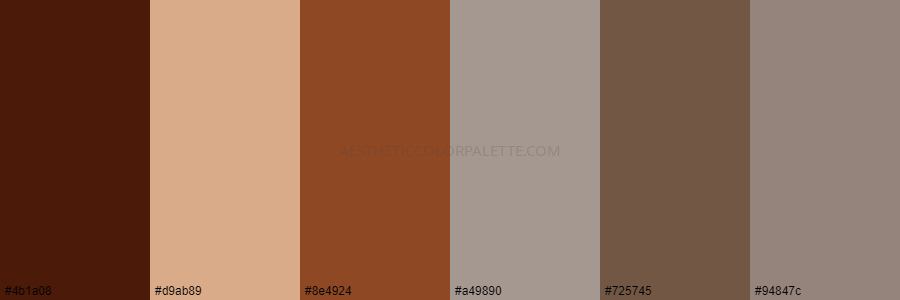 color palette 4b1a08 d9ab89 8e4924 a49890 725745 94847c