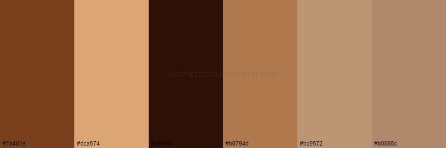 color palette 7a401e dca574 2e1007 b0794d bc9572 b0886c
