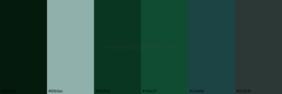 color palette 041a0d 90b0ac 093620 104c31 1c4444 2c3835 1