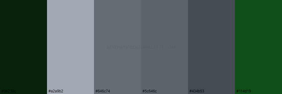 color palette 08230c a2a9b2 646c74 5c646c 434b53 114d19 1