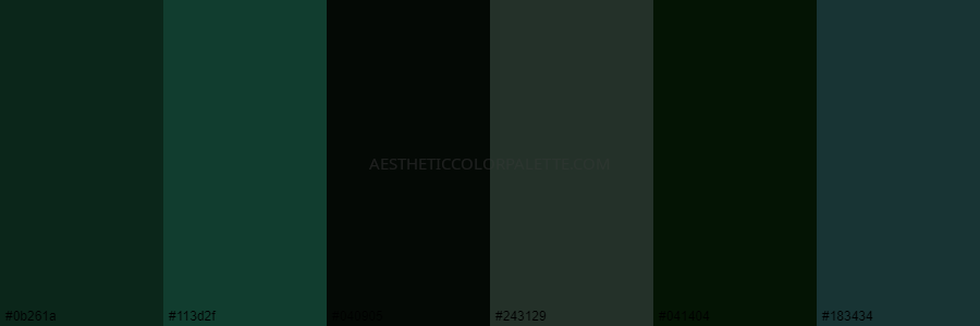 color palette 0b261a 113d2f 040905 243129 041404 183434
