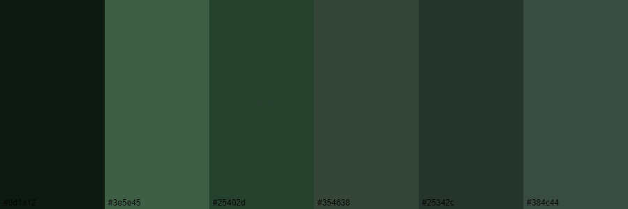 color palette 0d1a12 3e5e45 25402d 354638 25342c 384c44