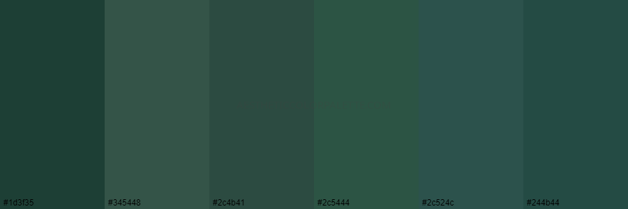color palette 1d3f35 345448 2c4b41 2c5444 2c524c 244b44