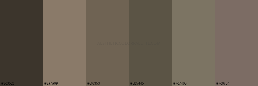 color palette 3c352c 8a7a69 6f6353 5b5445 7c7463 7c6c64